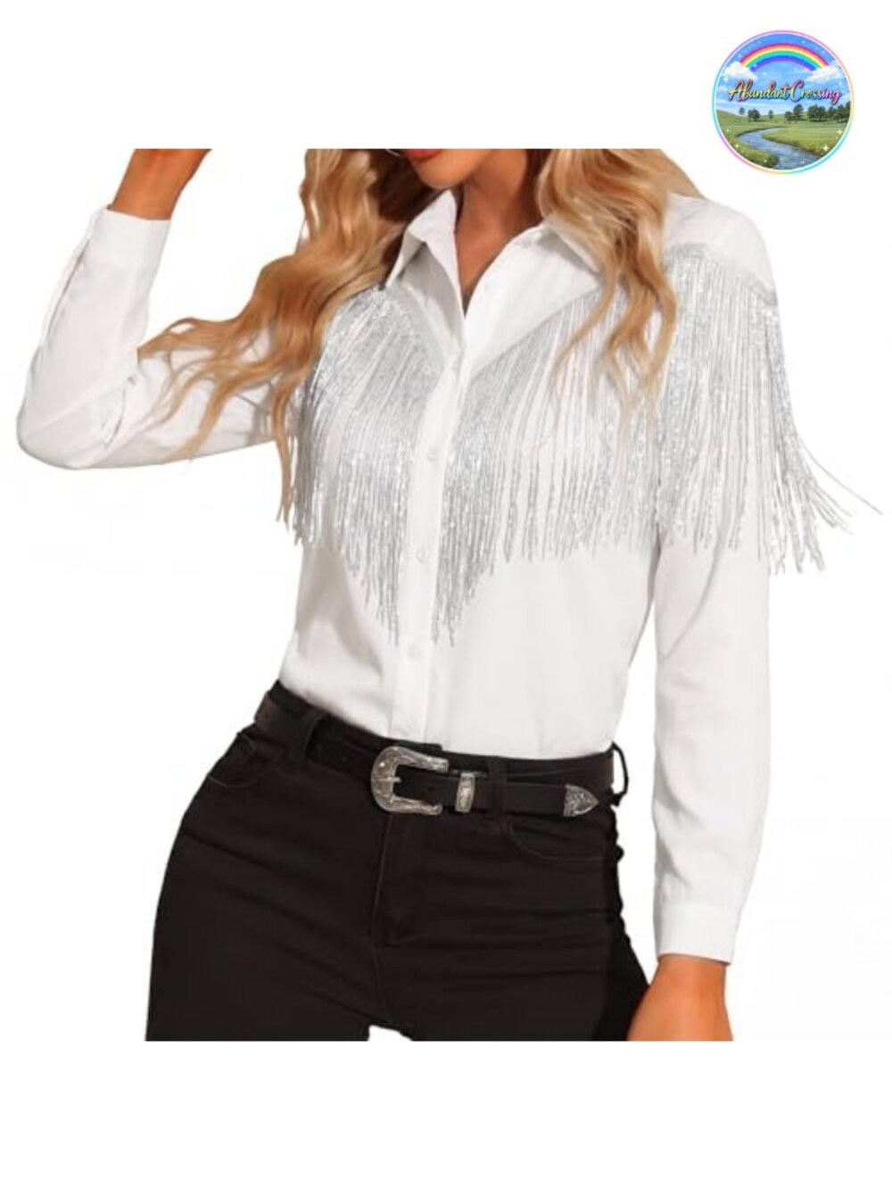 Western Fringe Blouse Button Down Cowgirl Shirt Long Sleeve